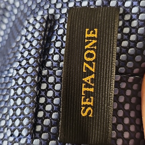 Men's Blue Patterned Tie By SETAZONE.Pure Silk, Hand Made. - Picture 4 of 5